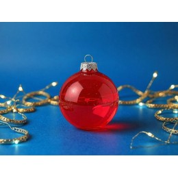 Стеклянный елочный шар "Frozi", красный прозрачный, с серебристым колпачком