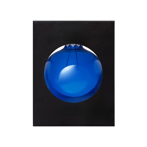 Стеклянный елочный шар "Christmas bauble", синий прозрачный, с серебристым колпачком в черной коробке