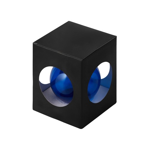 Стеклянный елочный шар "Christmas bauble", синий прозрачный, с серебристым колпачком в черной коробке