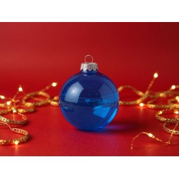 Стеклянный елочный шар "Christmas bauble", синий прозрачный, с серебристым колпачком в черной коробке