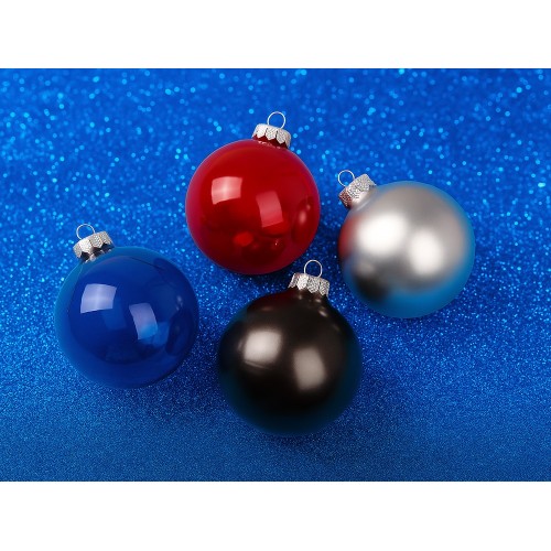 Стеклянный елочный шар "Christmas bauble", синий прозрачный, с серебристым колпачком в черной коробке