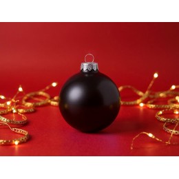 Стеклянный елочный шар "Christmas bauble", черный металлик, с серебристым колпачком в черной коробке