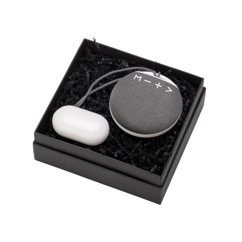 Подарочный набор с колонкой и наушниками «Full Music», белый, серый