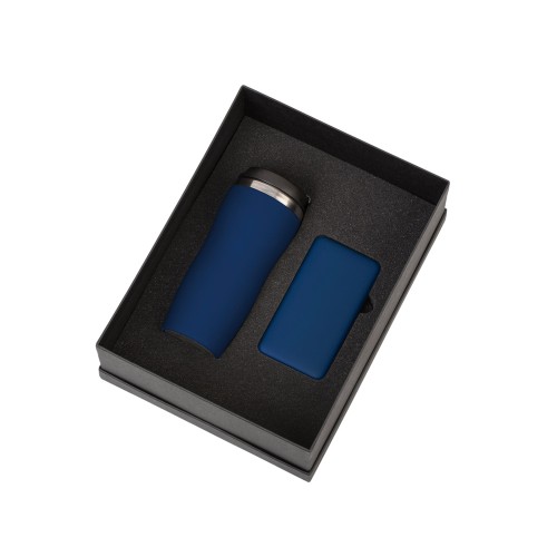 Подарочный набор c термокружкой С1 и повербанком С2, темно-синий