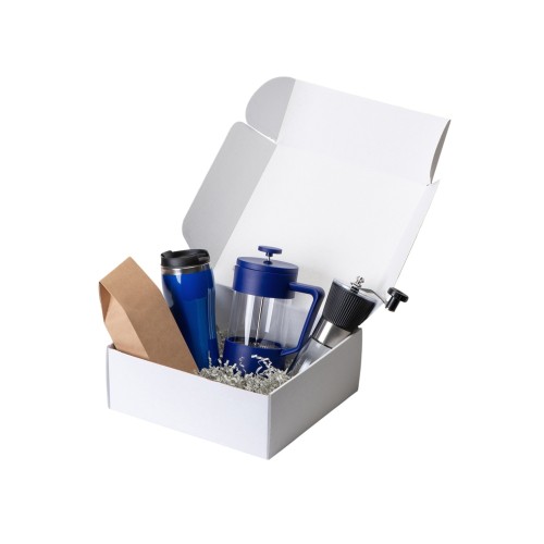 Подарочный набор с кофе, кружкой и френч-прессом "Бодрое утро" 2.0, синий