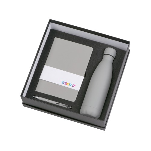 Подарочный набор с блокнотом С1, металлической ручкой и термобутылкой, серый