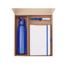 Подарочный набор с бутылкой для воды. блокнотом, ручкой и ланчбоксом,синий