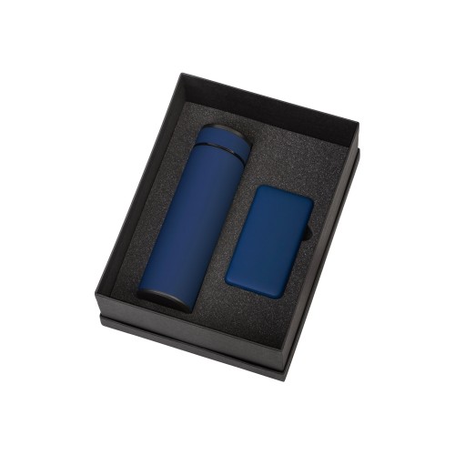 Подарочный набор с термосом и повербанком С2, темно-синий
