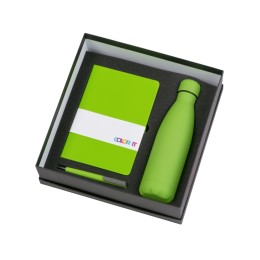 Подарочный набор c блокнотом C2, ручкой и термобутылкой, зеленое яблоко