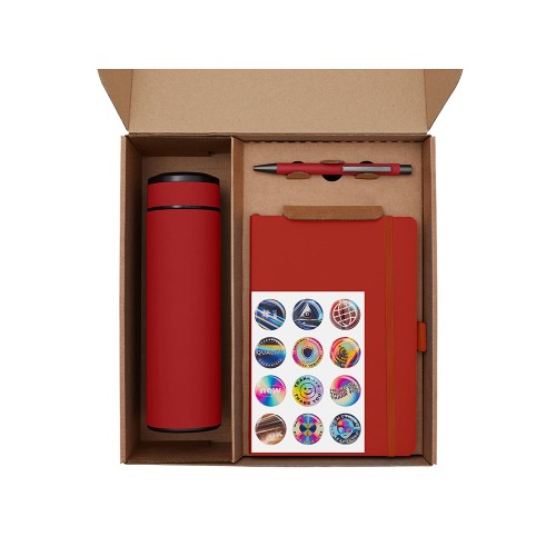 Подарочный набор с термосом, блокнотом, ручкой и чаем, красный