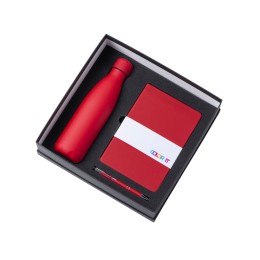 Подарочный набор с блокнотом С3, металлической ручкой и термобутылкой, красный