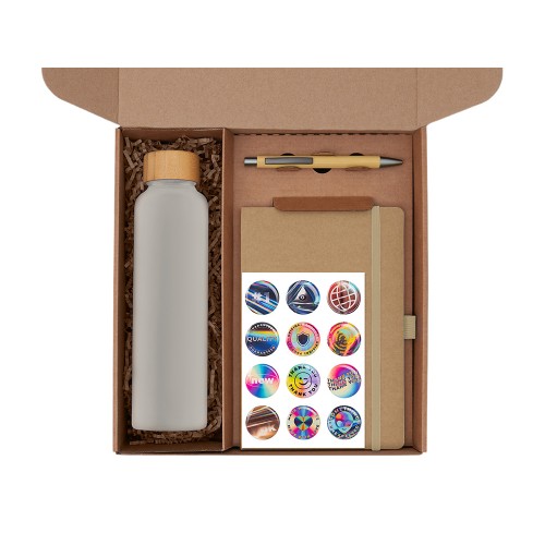 Подарочный набор с бутылкой для воды. блокнотом, ручкой и подставкой для телефона, бежевый