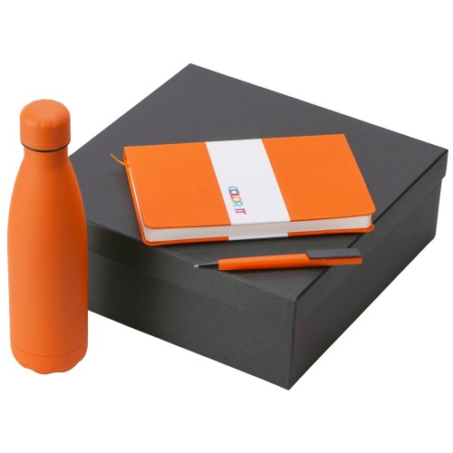 Подарочный набор c блокнотом C3, ручкой и термобутылкой, оранжевый
