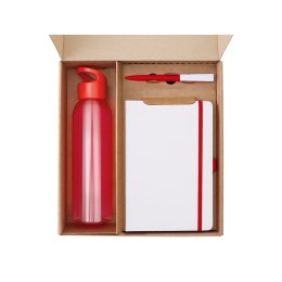 Подарочный набор с бутылкой для воды. блокнотом, ручкой и ланчбоксом, красный