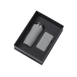 Подарочный набор c вакуумной термокружкой и повербанком С2, серый