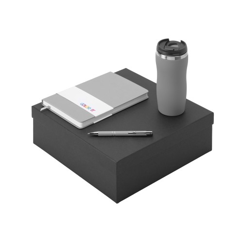Подарочный набор с блокнотом С2, металлической ручкой и термокружкой, серый