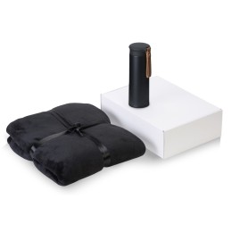 Подарочный набор с пледом, термосом "Cozy hygge" 2.0, черный