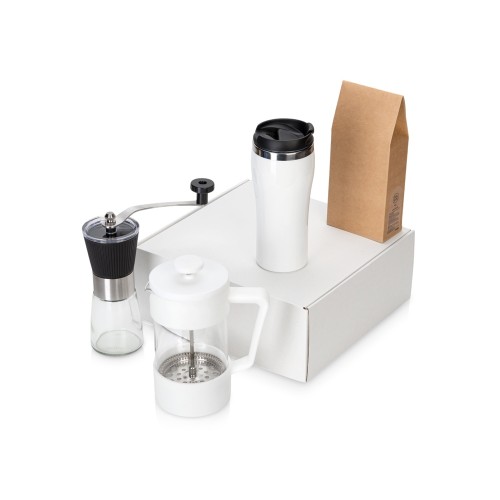 Подарочный набор с кофе, кружкой и френч-прессом "Бодрое утро" 2.0, белый