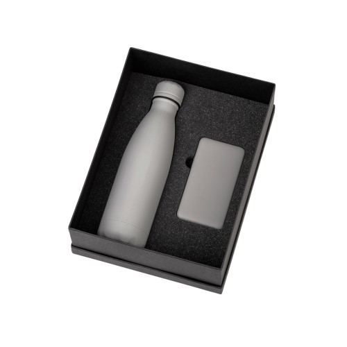 Подарочный набор с термобутылкой и повербанком С2, серый