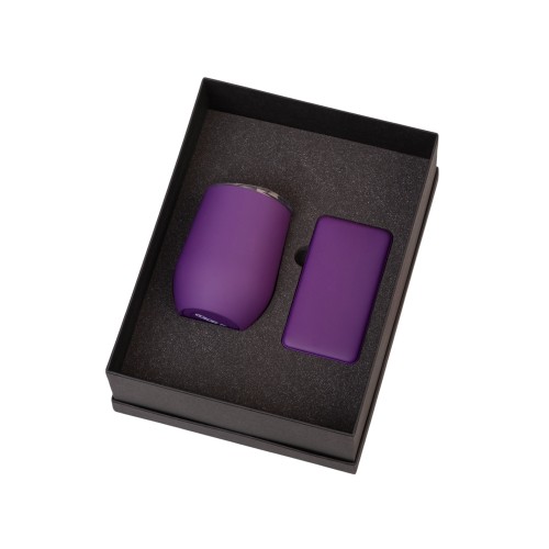 Подарочный набор с термокружкой и повербанком С2, 10000 mAh, фиолетовый