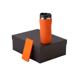 Подарочный набор c вакуумной термокружкой и повербанком С1, оранжевый