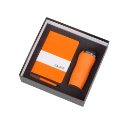 Подарочный набор c блокнотом С2, ручкой и термокружкой Mony Steel, оранжевый