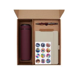 Подарочный набор с термосом, блокнотом, ручкой и чаем, бордовый