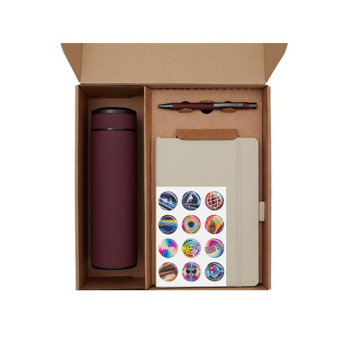 Подарочный набор с термосом, блокнотом, ручкой и чаем, бордовый
