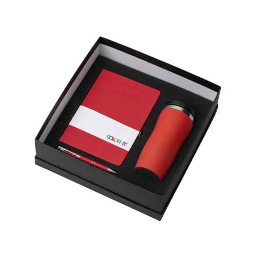 Подарочный набор с блокнотом С1, металлической ручкой и термокружкой, красный