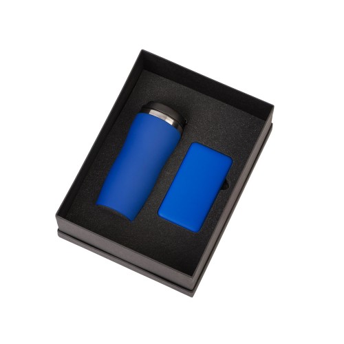 Подарочный набор c вакуумной термокружкой и повербанком С2, синий