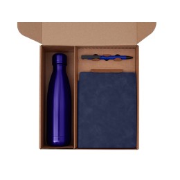 Подарочный набор с термобутылкой, блокнотом, ручкой и чаем, синий