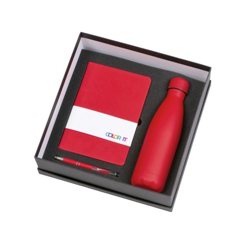 Подарочный набор с блокнотом С2, металлической ручкой и термобутылкой, красный