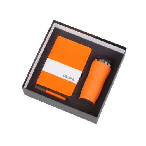 Подарочный набор c блокнотом С1, ручкой и термокружкой Mony Steel, оранжевый