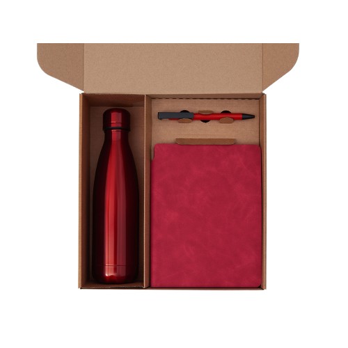 Подарочный набор с термобутылкой, блокнотом, ручкой и чаем, красный