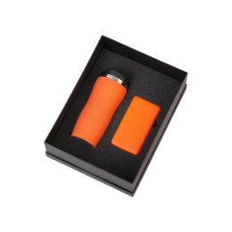 Подарочный набор c вакуумной термокружкой и повербанком С1, оранжевый