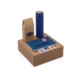 Подарочный набор с термосом, блокнотом, ручкой и чаем, синий