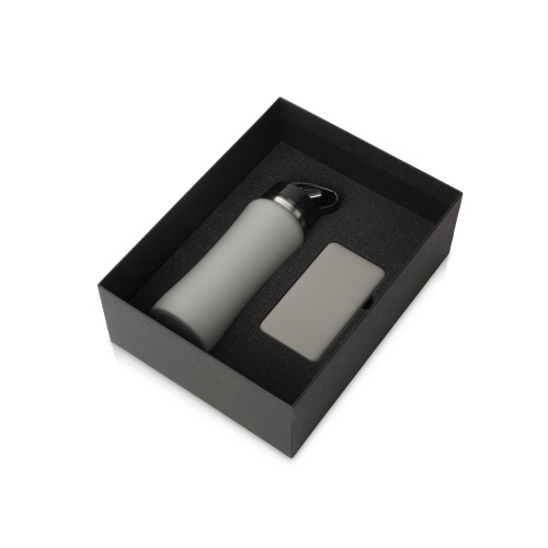 Подарочный набор с бутылкой для воды и повербанком С1, 5000 mAh, серый