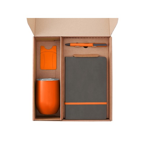 Набор с термокружкой, блокнотом, ручкой и ланчбоксом "Refreshment", оранжевый