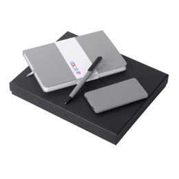 Подарочный набор c блокнотом С2, ручкой и повербанком 5000 mAh, серый