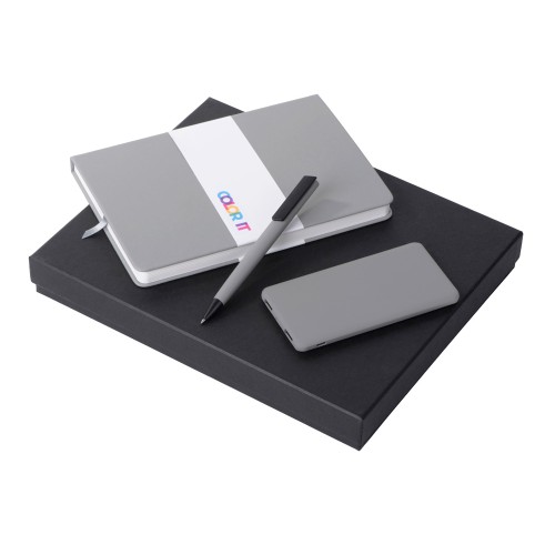 Подарочный набор c блокнотом С2, ручкой и повербанком 5000 mAh, серый