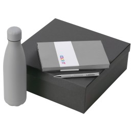 Подарочный набор с блокнотом С1, металлической ручкой и термобутылкой, серый