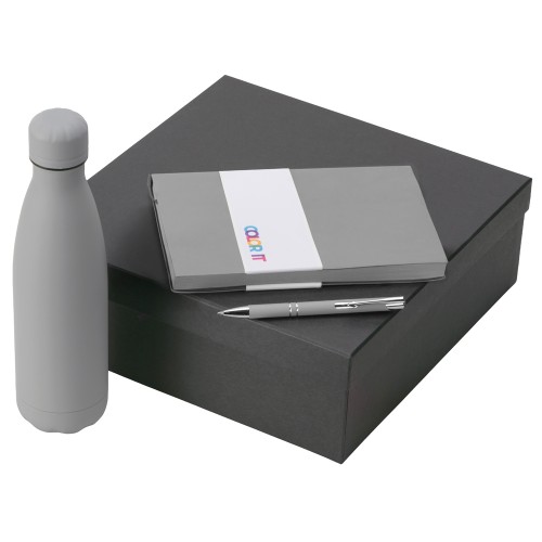 Подарочный набор с блокнотом С1, металлической ручкой и термобутылкой, серый