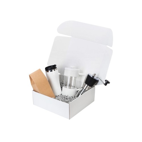 Подарочный набор с кофе, кружкой и френч-прессом "Бодрое утро" 2.0, белый