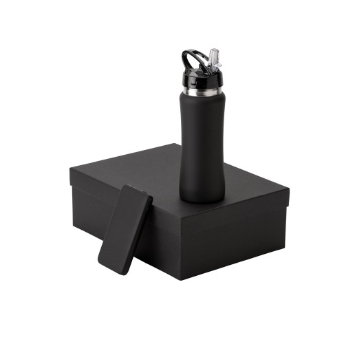 Подарочный набор с бутылкой для воды и повербанком С2, 10000 mAh, черный