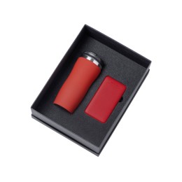 Подарочный набор c вакуумной термокружкой и повербанком С1, красный