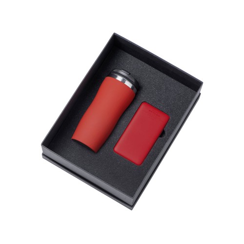 Подарочный набор c вакуумной термокружкой и повербанком С1, красный