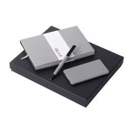 Подарочный набор c блокнотом С1, ручкой и повербанком 5000 mAh,  серый