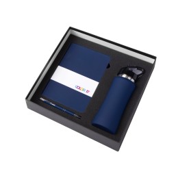 Подарочный набор с блокнотом С1, металлической ручкой и бутылкой для воды, темно-синий