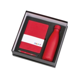 Подарочный набор с блокнотом С1, металлической ручкой и термобутылкой, красный