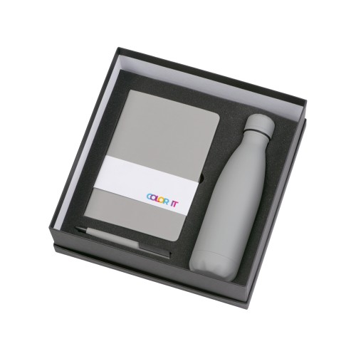 Подарочный набор c блокнотом C1, ручкой и термобутылкой, серый